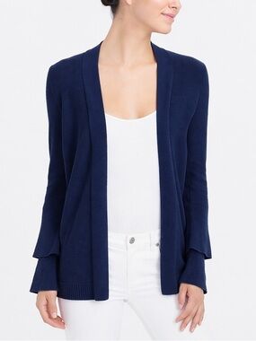 J.Crew Open-Front Navy Cardigan Sweater with Tiered Ruffle Sleeve Details